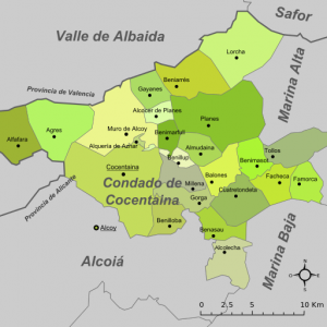 Karte - Mapa - Map Landkreis District Comarca Comtat / Condado de Cocentaina Provincia Alicante