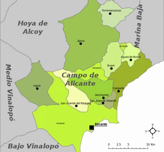 Karte - Mapa - Map: Landkreis District Comarca Campo de Alicante Provinz - Province - Provincia Alicante