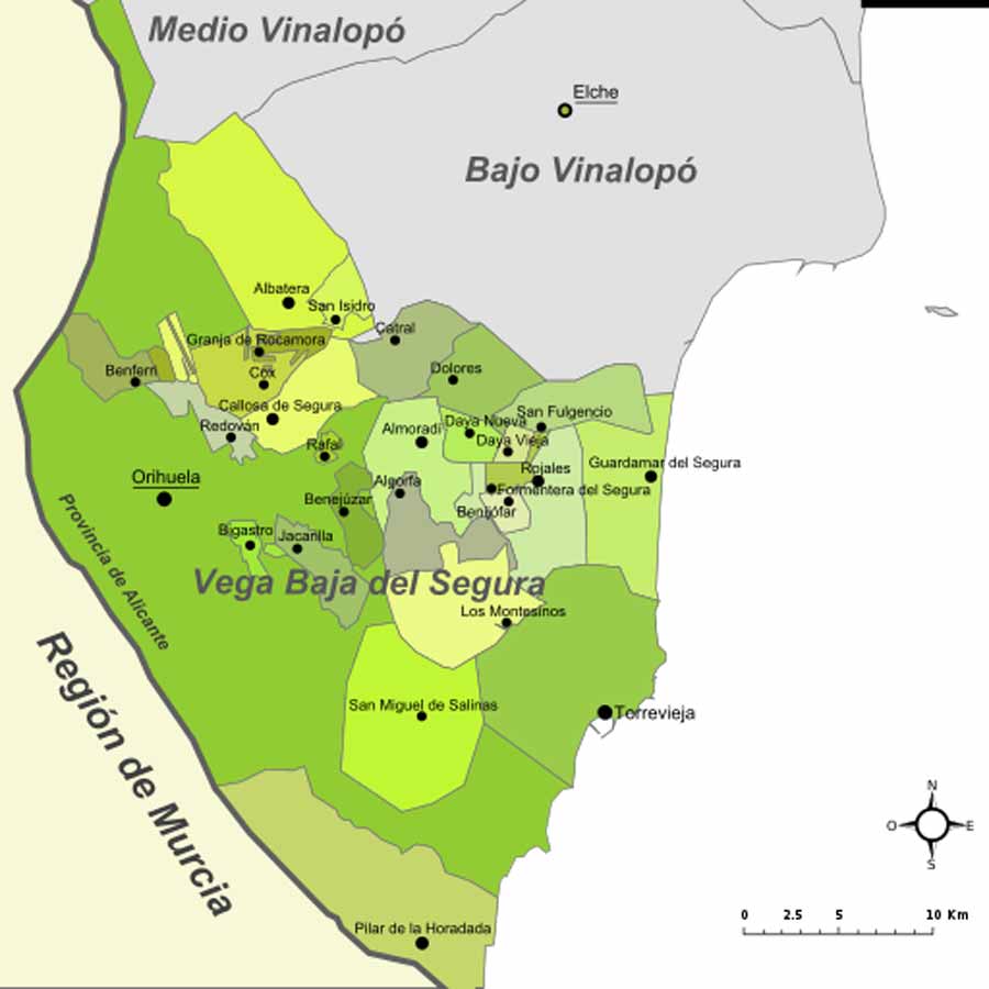 Karte - Mapa - Map: Landkreis District Comarca Vega Baja del Segura Provinz - Province - Provincia Alicante