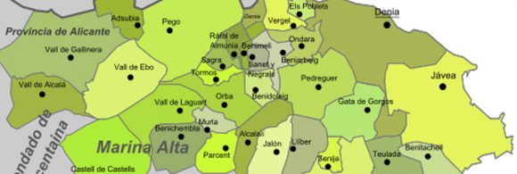 Karte - Mapa - Map: Landkreis District Comarca Marina Alta Provinz - Province - Provincia Alicante