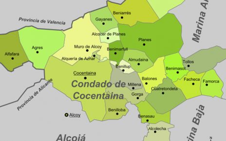 Karte - Mapa - Map: Landkreis District Comarca Comtat / Condado de Cocentaina Provinz - Province - Provincia Alicante
